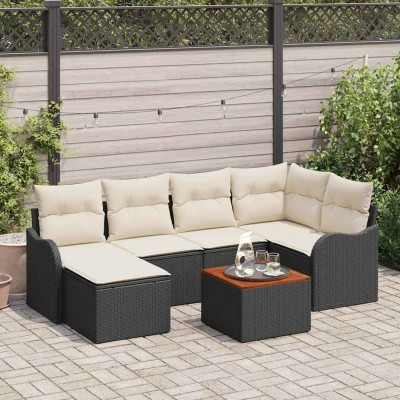 Conjunto de sofá de jardín 7 pcs Negro Poliratán