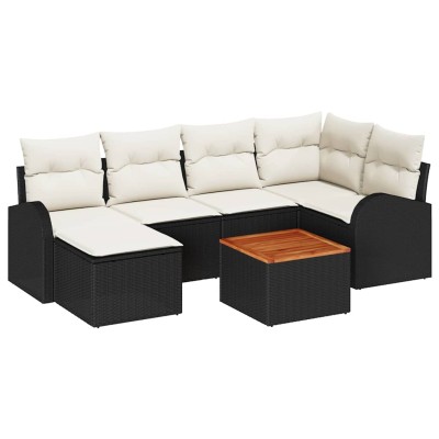 Conjunto de sofá de jardín 7 pcs Negro Poliratán