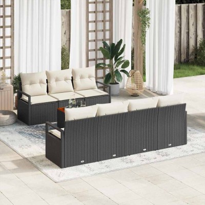 Conjunto de sofá de jardín con cojín 8 pcs Negro Poliratán