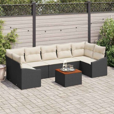 Conjunto de sofá de jardín con cojín 8 pcs Negro Poliratán