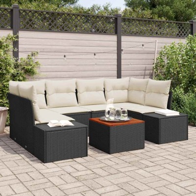Conjunto de sofá de jardín con cojín 7 pcs Negro Poliratán
