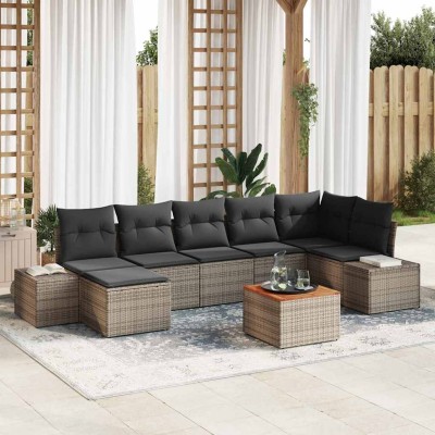 Conjunto de sofá de jardín con cojín 8 pcs Gris Poliratán