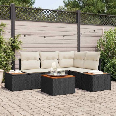 Conjunto de sofá de jardín con cojín 5 pcs Negro Poliratán