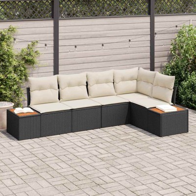Conjunto de sofá de jardín con cojín 5 pcs Negro Poliratán