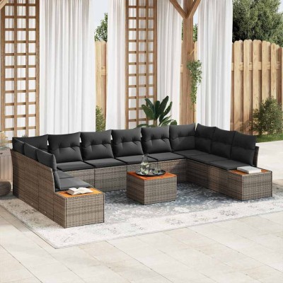 Conjunto de sofá de jardín con cojín 11 pcs Gris Poliratán