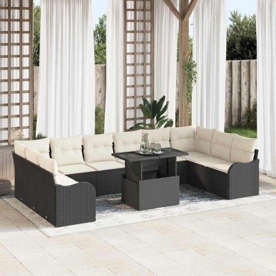 Conjunto de sofá de jardín con cojín 11 pcs Negro Poliratán