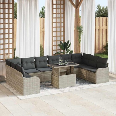 Conjunto de sofá de jardín 11 pcs Gris claro Poliratán