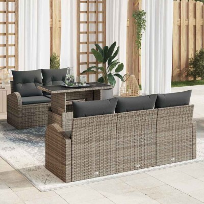 Conjunto de sofá de jardín con cojín 6 pcs Gris Poliratán