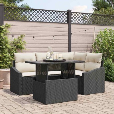 Conjunto de sofá de jardín 5 pcs Negro y crema 100 x 55 x 73 cm