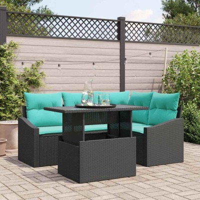 Conjunto de sofá de jardín 6 pcs Negro y crema 100 x 55 x 73 cm