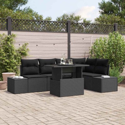 Conjunto de sofá de jardín con cojín 6 pcs Negro Poliratán