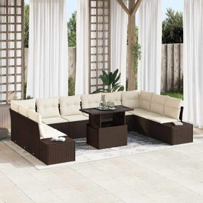 Conjunto de sofá de jardín con cojín 11 pcs Marrón y crema