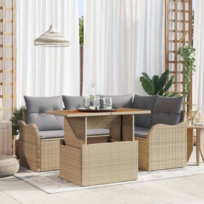 Conjunto de sofá de jardín con cojín 5 pcs beige y gris claro
