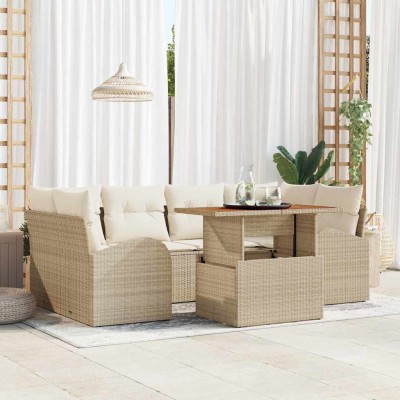 Conjunto de sofá de jardín 7 pcs beige y crema 100 x 55 x 73 cm