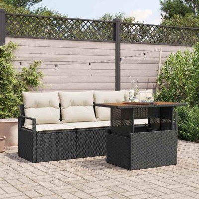 Conjunto de sofá de jardín 5 pcs Negro y crema 100 x 55 x 73 cm