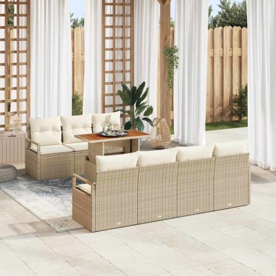 Conjunto de sofá de jardín 8 pcs Beige y Crema 100 x 55 x 73 cm