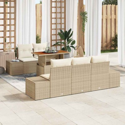Conjunto de Comedor de Jardín con cojín 6 pcs Beige y Crema