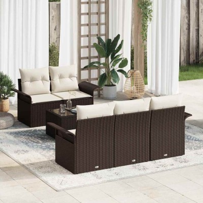 Conjunto de sofá de jardín 6 pcs Marrón y crema 55 x 55 x 37 cm
