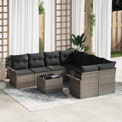 Conjunto de sofá de jardín con cojín 9 pcs Gris 55 x 55 x 37 cm