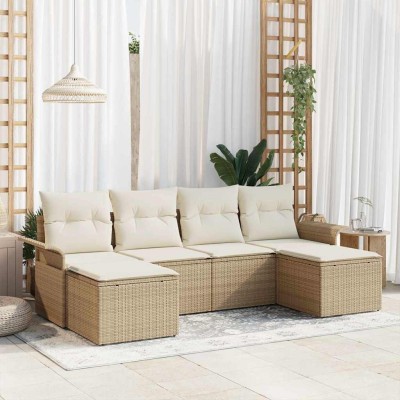 Conjunto de sofá de jardín con cojín 6 pcs Beige Poliratán