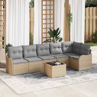 Conjunto de sofá de jardín con cojín 7 pcs Negro Poliratán