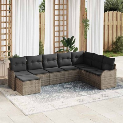 Conjunto de sofá de jardín con cojín 8 pcs Gris Poliratán