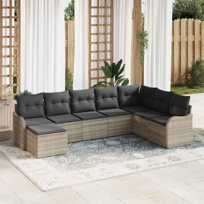 Conjunto de sofá de jardín con cojín 8 pcs Gris claro Poliratán