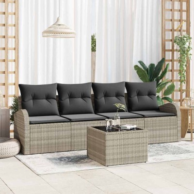 Conjunto de sofá de jardín 5 pcs Gris Claro y Gris Oscuro