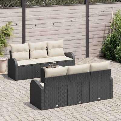 Conjunto de sofá de jardín 7 pcs Negro y crema 55 x 55 x 37 cm