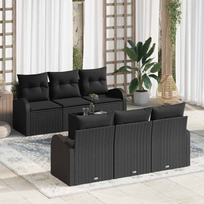Conjunto de sofá de jardín Manual 7 pcs Negro 55 x 55 x 37 cm