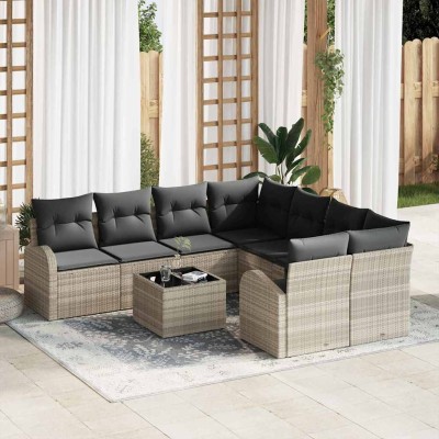 Conjunto de sofá de jardín 9 pcs Gris Claro y Gris Oscuro