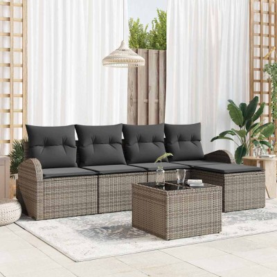 Conjunto de sofá de jardín con cojín 6 pcs Gris Poliratán