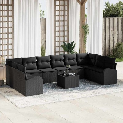 Conjunto de sofá de jardín con cojín 11 pcs Negro