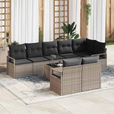 Conjunto de sofá de jardín con cojín 9 pcs Gris Claro