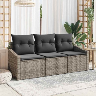 Conjunto de sofá de jardín con cojín 3 pcs Gris