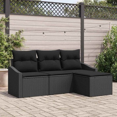 Conjunto de sofá de jardín con cojín 4 pcs Negro
