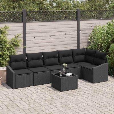 Conjunto de Comedor de Jardín con cojín 7 pcs Negro