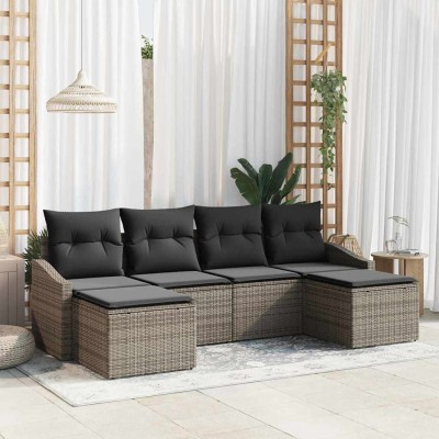 Conjunto de Comedor de Jardín con cojín 6 pcs Gris