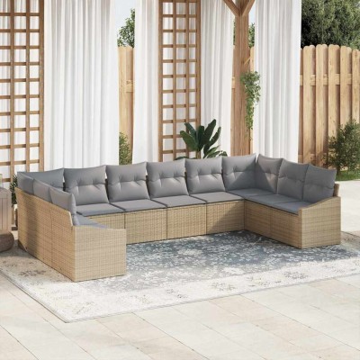 Conjunto de Comedor de Jardín 10 pcs Beige y Gris Claro