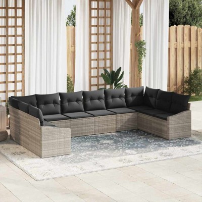 Conjunto de Comedor de Jardín con cojín 10 pcs Gris Claro