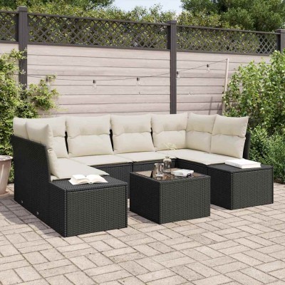 Conjunto de sofá de jardín 7 pcs Negro y crema 55 x 55 x 37 cm