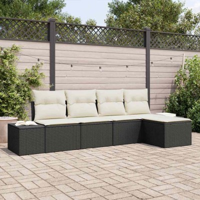Conjunto de sofá de jardín con cojín 5 pcs Negro y crema