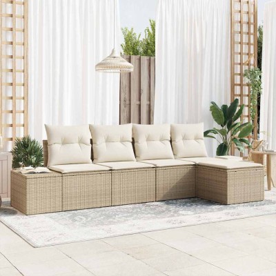 Conjunto de sofá de jardín con cojín 5 pcs Beige y Crema