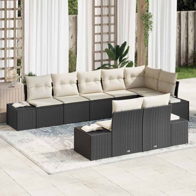 Conjunto de sofá de jardín con cojín 8 pcs Negro y crema