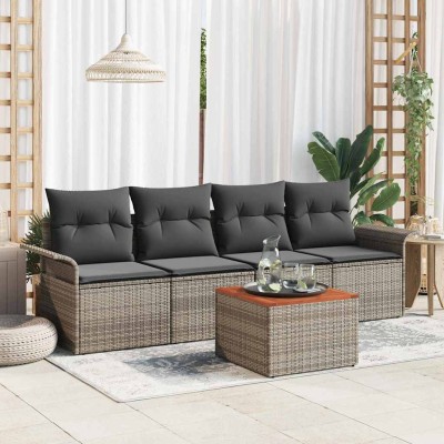Conjunto de sofá de jardín con cojín 5 pcs Gris 55 x 55 x 37 cm