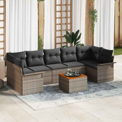 Conjunto de sofá de jardín con cojín 8 pcs Gris 55 x 55 x 37 cm