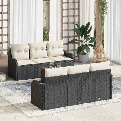 Conjunto de sofá de jardín 7 pcs Negro y blanco
