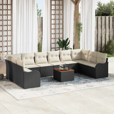 Conjunto de sofá de jardín 11 pcs Negro y blanco