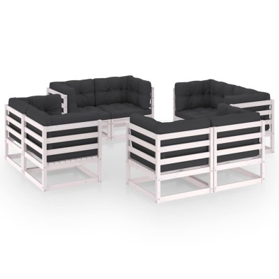 Juego de muebles de jardín 8 pzas y cojines madera pino maciza