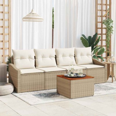 Conjunto de sofá de jardín 5 pcs Beige y blanco